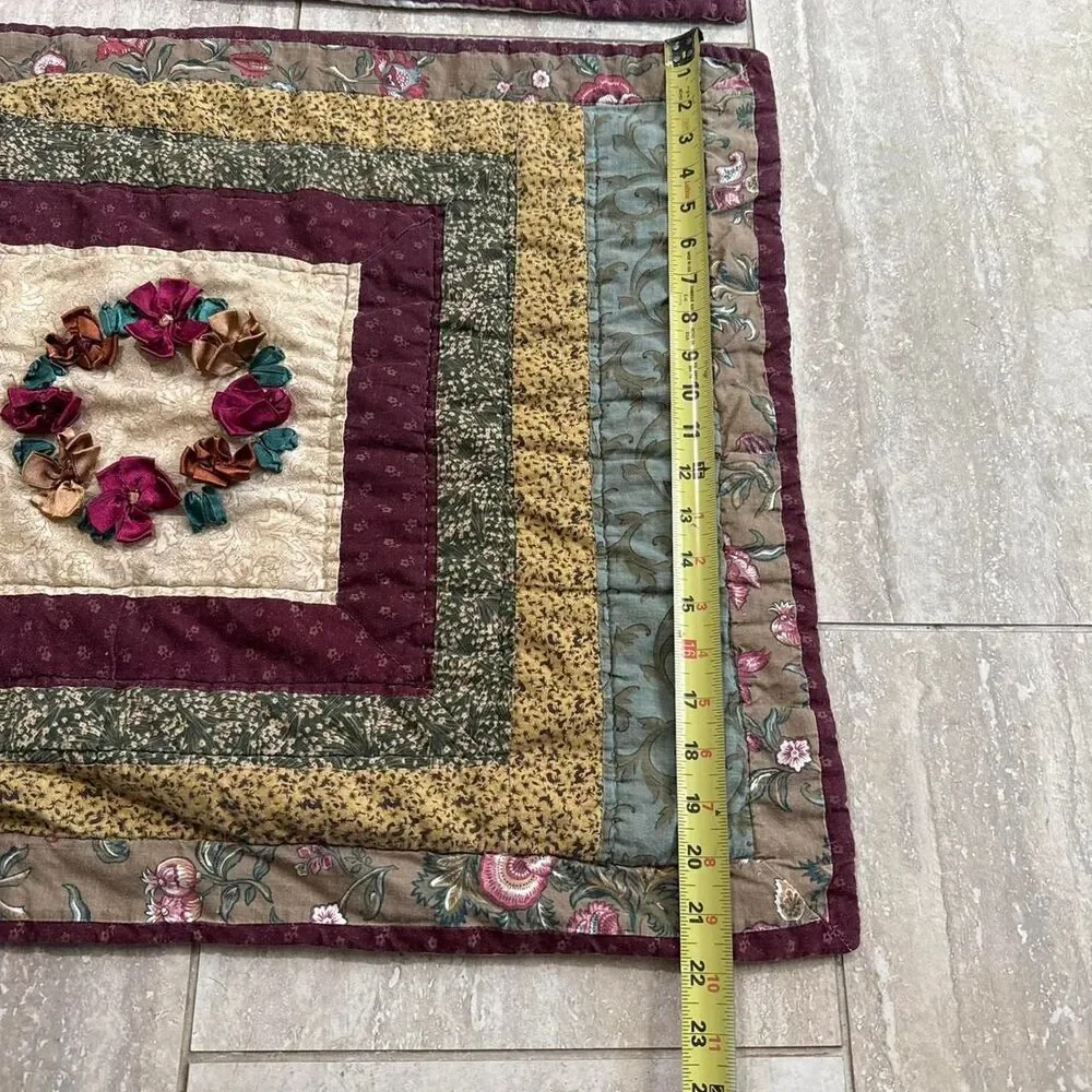 Vintage Quilted Pillow Shams Set of 2 Country Cottage Core Floral Patchwork
